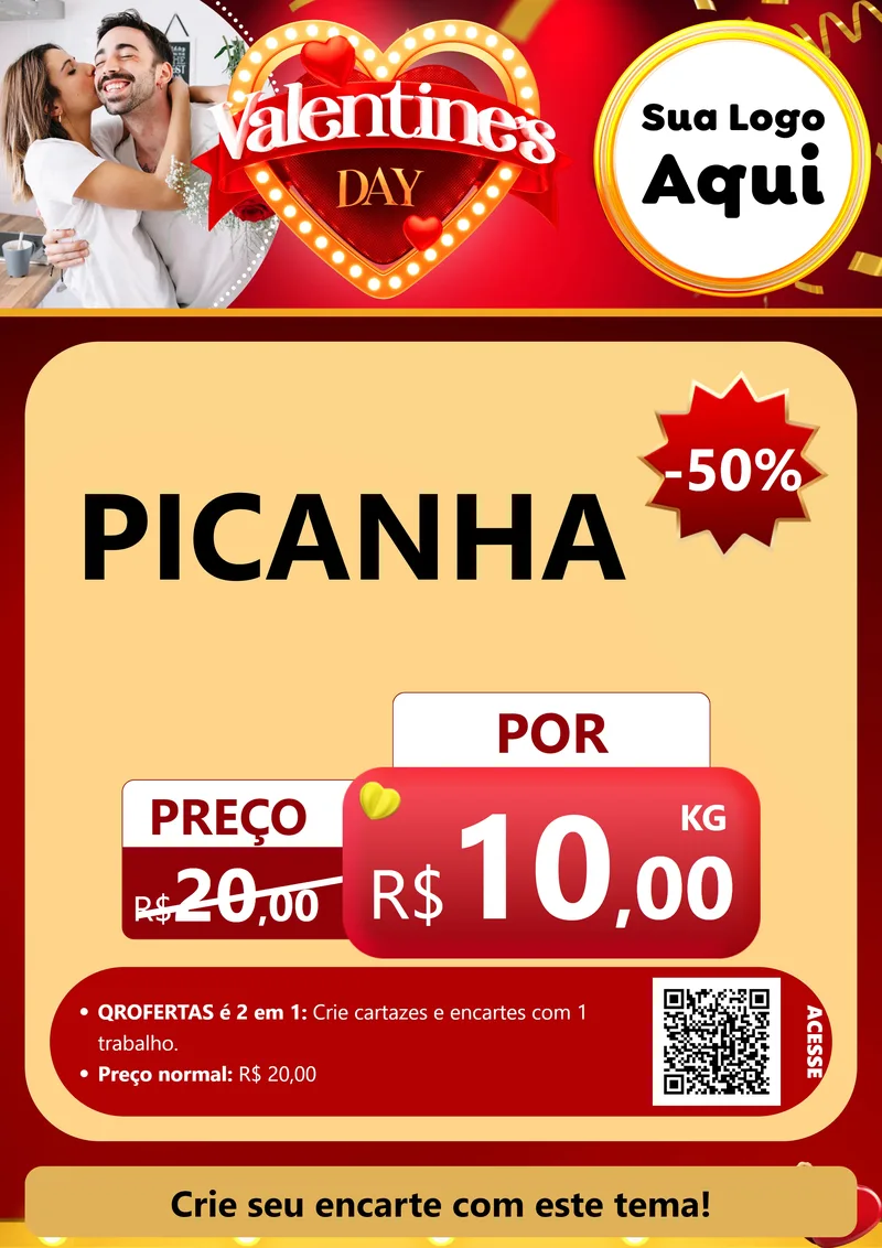 Modelo de Cartaz para Cartaz A4 Vertical com o tema Valentine's Day para Açougue