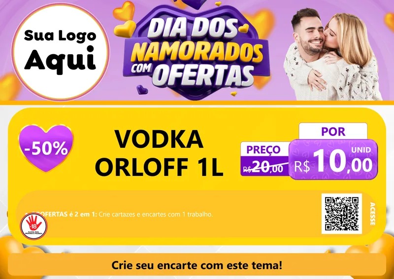 Modelo de Cartaz para Cartaz A4 Horizontal com o tema Dia Dos Namorados Com Ofertas para Distribuidora de bebidas