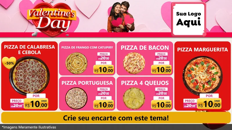 Modelo de TV para TV Horizontal com o tema Valentine's Day para Pizzaria