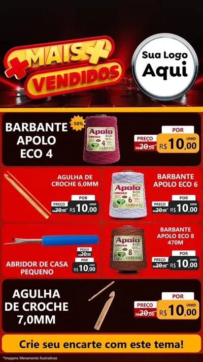 Modelo de TV para TV Vertical com o tema Mais Vendidos para Armarinho e Aviamentos