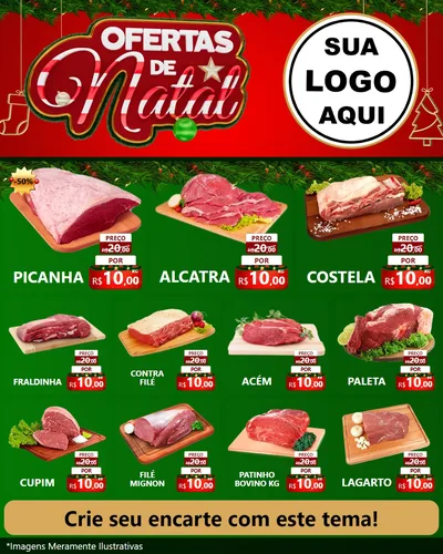 Modelo de Rede Social para Feed Instagram com o tema Ofertas de Natal para Açougue