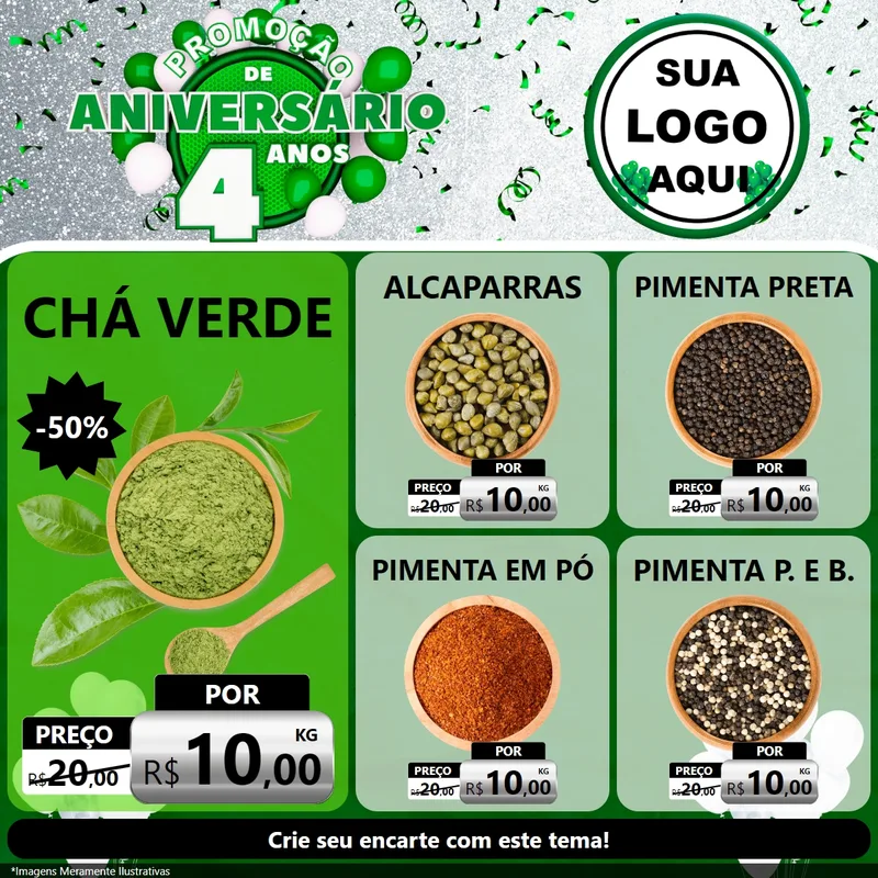 Modelo de Rede Social para Feed Facebook com o tema Promoção de Aniversário - 4 Anos para Produtos Naturais