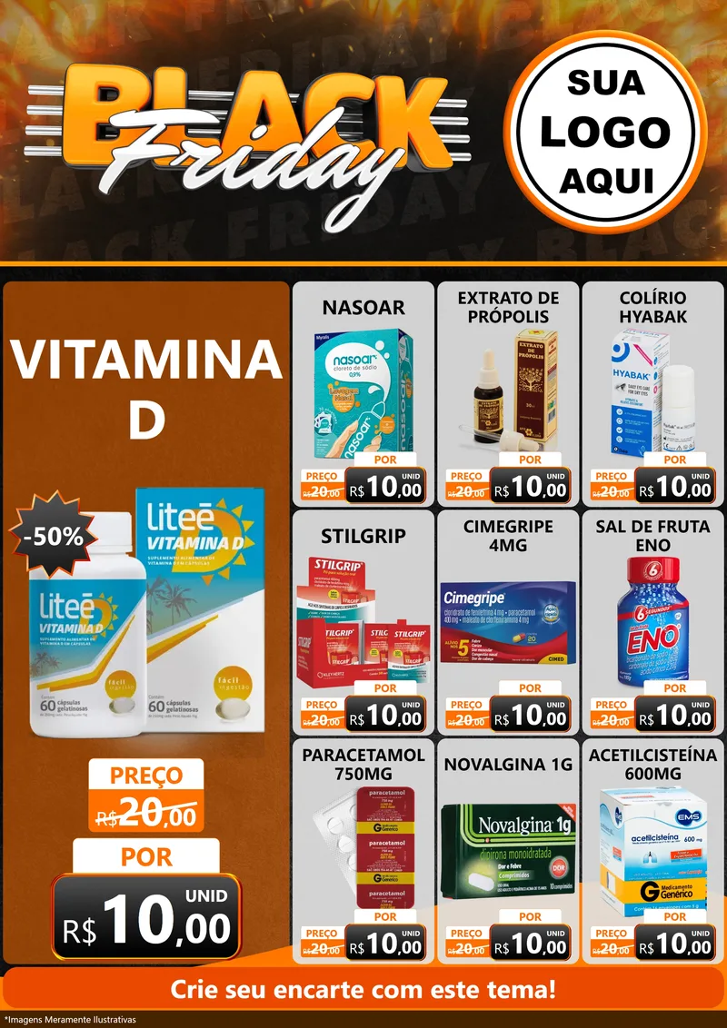 Modelo de Encarte para Encarte A4 Vertical com o tema Black Friday para Farmácia