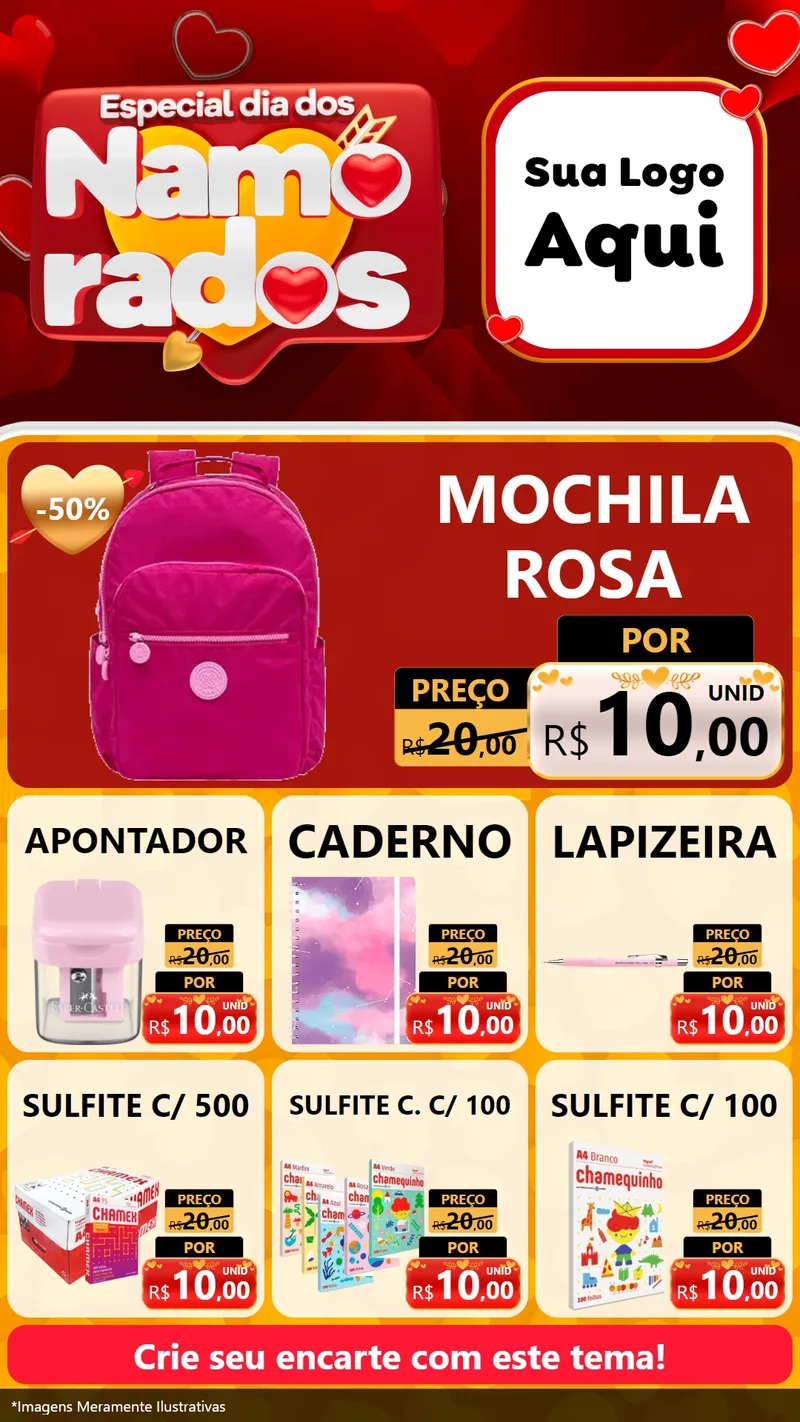 Modelo de Rede Social para Stories com o tema Especial Dia dos Namorados para Papelaria