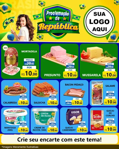 Modelo de Rede Social para Feed Instagram com o tema Proclamação da República para Frios e Laticínios