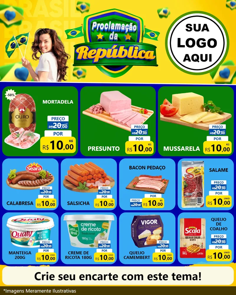 Modelo de Rede Social para Feed Instagram com o tema Proclamação da República para Frios e Laticínios