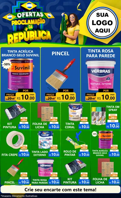 Modelo de Encarte para Encarte Grande com o tema Ofertas Proclamação da República para Tintas e Ferramentas