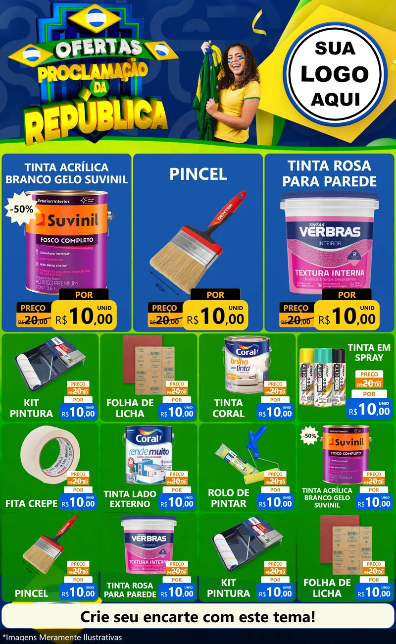 Modelo de Encarte para Encarte Grande com o tema Ofertas Proclamação da República para Tintas e Ferramentas