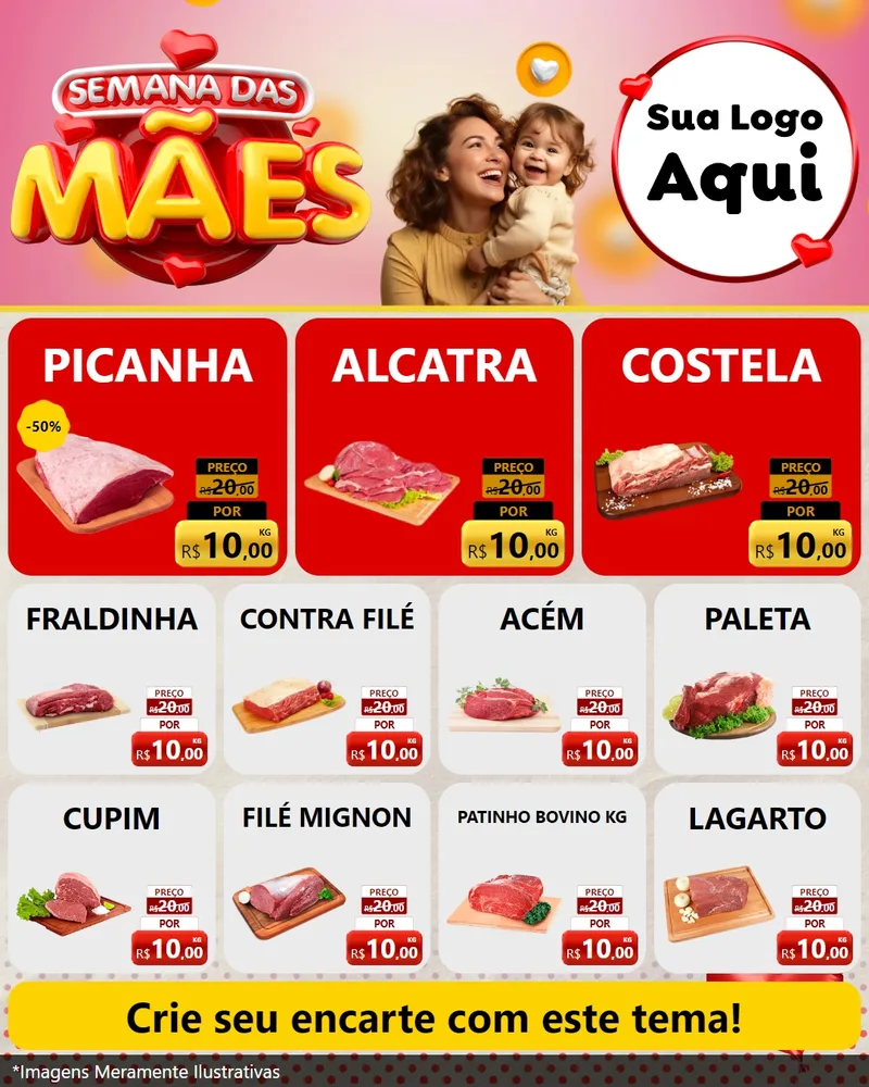 Modelo de Rede Social para Feed Instagram com o tema Semana das Mães para Açougue