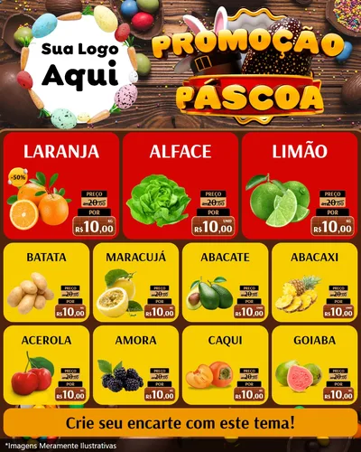 Modelo de Rede Social para Feed Instagram com o tema Promoção Páscoa para Hortifrúti