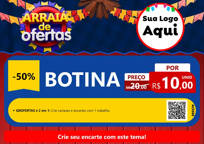 Modelo de Cartaz para Cartaz A4 Horizontal com o tema Arraiá de Ofertas para Agropecuária