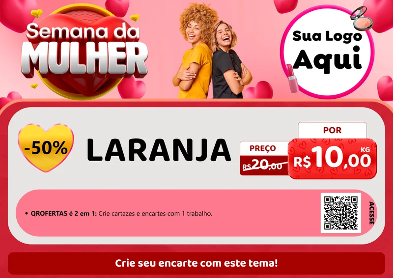 Modelo de Cartaz para Cartaz A4 Horizontal com o tema Semana da Mulher para Hortifrúti