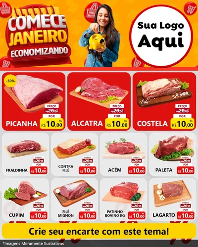 Modelo de Rede Social para Feed Instagram com o tema Comece Janeiro Economizando para Açougue