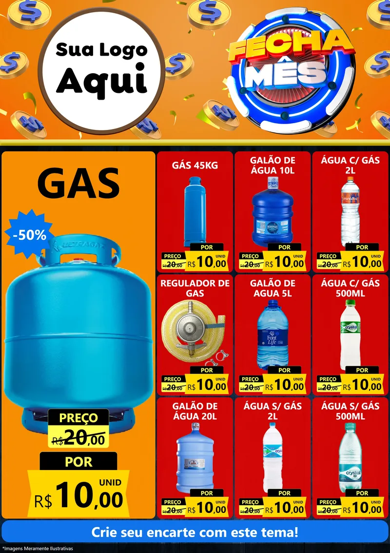 Modelo de Encarte para Encarte A4 Vertical com o tema Fecha Mês para Água e gás