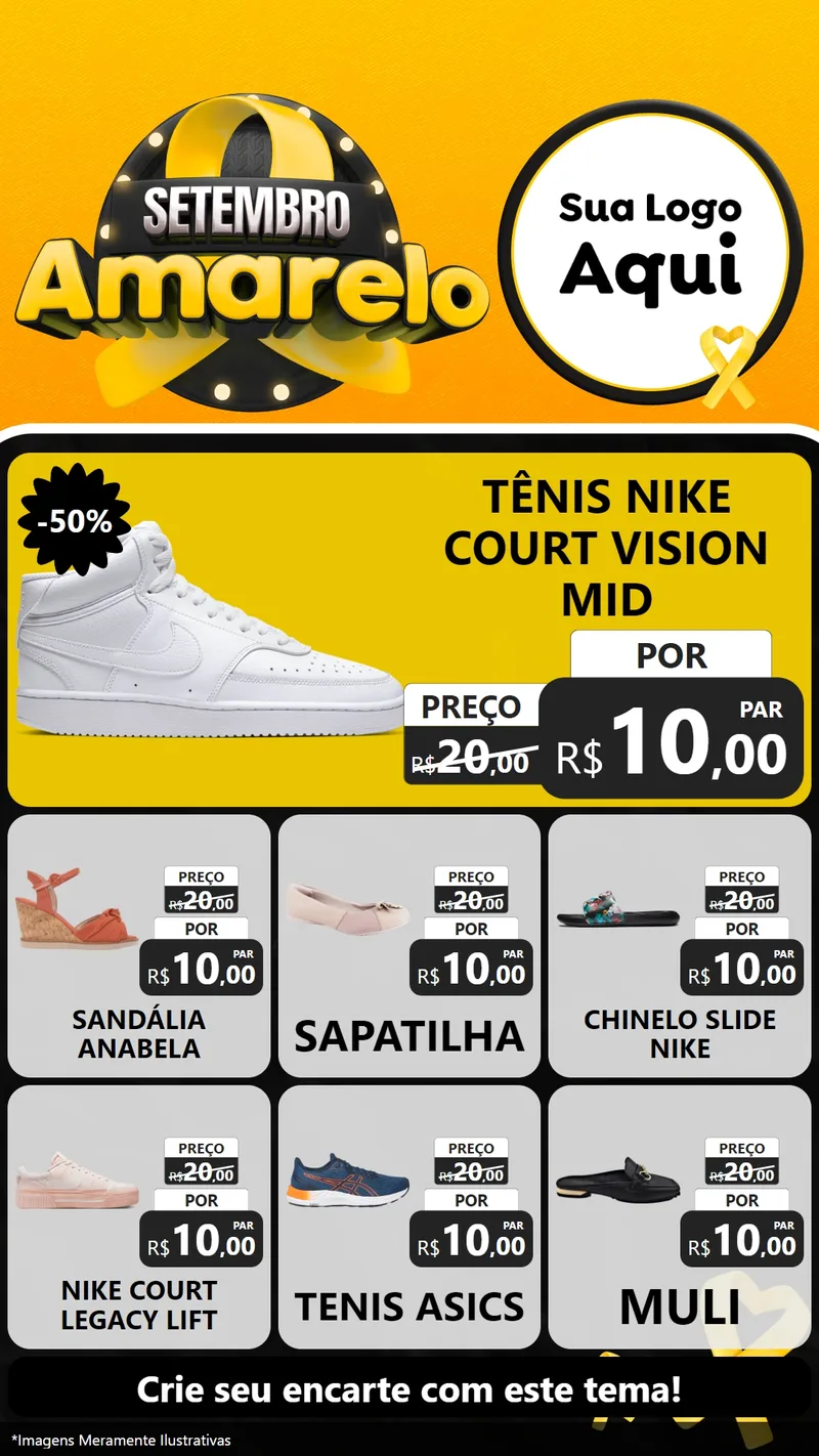 Modelo de Rede Social para Stories com o tema Setembro Amarelo para Calçados
