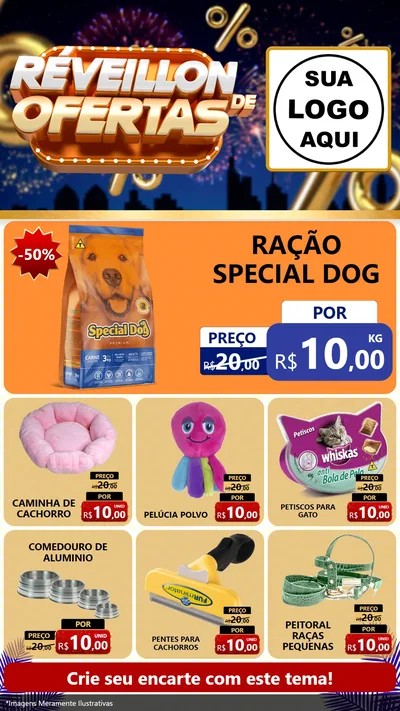 Modelo de Rede Social para Stories com o tema Réveillon de Ofertas para Pet Shop