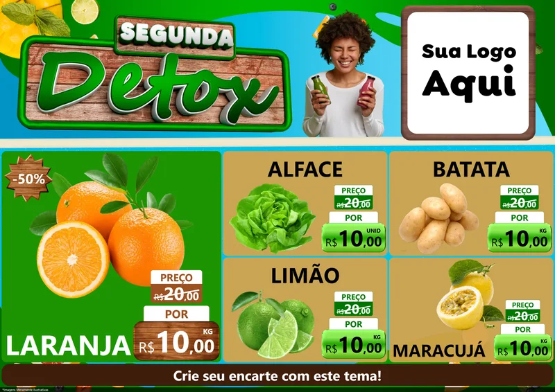 Modelo de Encarte para Encarte A4 Horizontal com o tema Segunda Detox para Hortifrúti