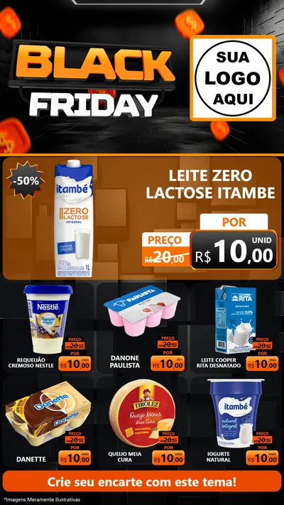 Modelo de Rede Social para Stories com o tema Black Friday para Frios e Laticínios