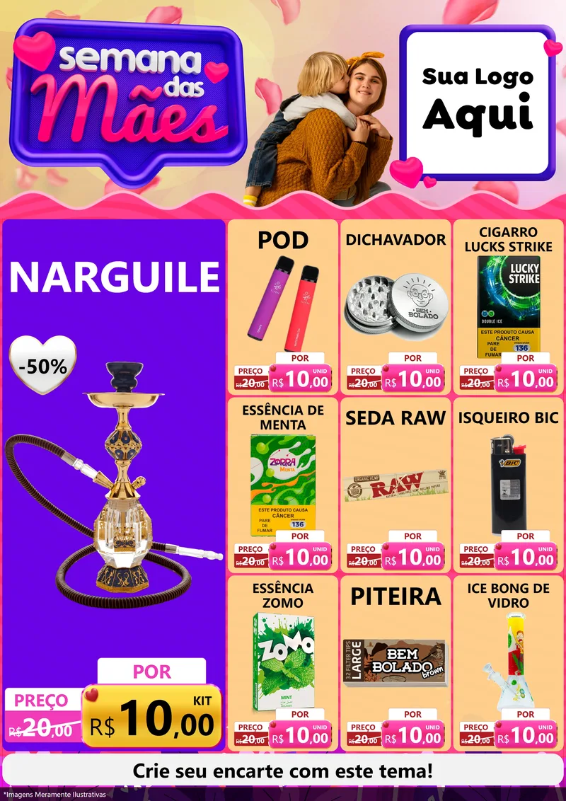 Modelo de Encarte para Encarte A4 Vertical com o tema Semana das Mães para Tabacaria