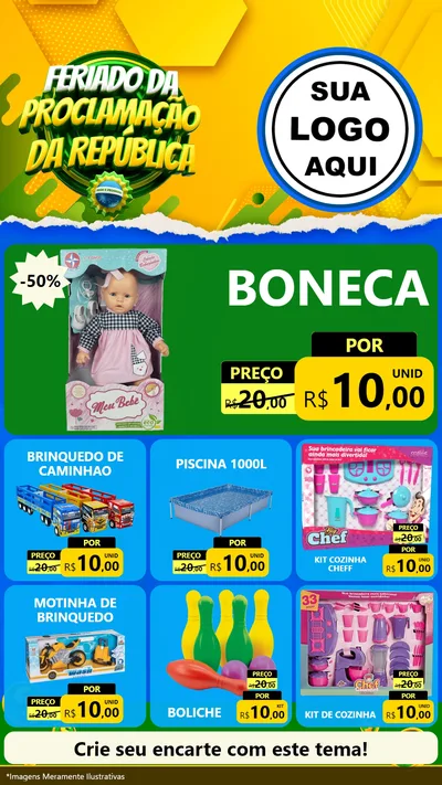 Modelo de Rede Social para Stories com o tema Feriado da Proclamação da República para Brinquedos