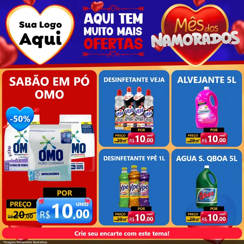 Modelo de Rede Social para Feed Facebook com o tema Mês dos Namorados para Produtos de Limpeza