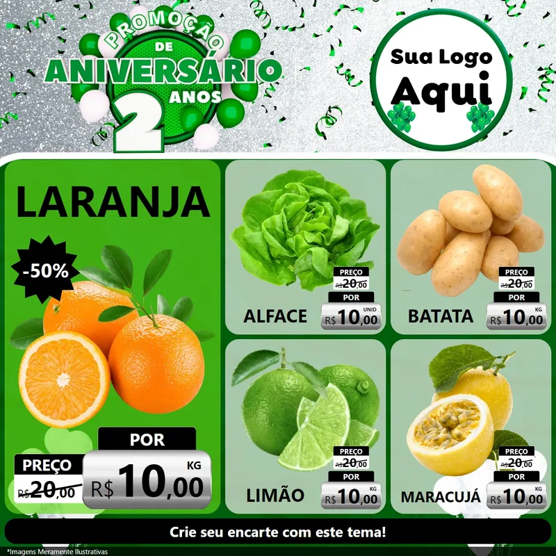 Modelo de Rede Social para Feed Facebook com o tema Promoção de Aniversário - 2 Anos para Hortifrúti