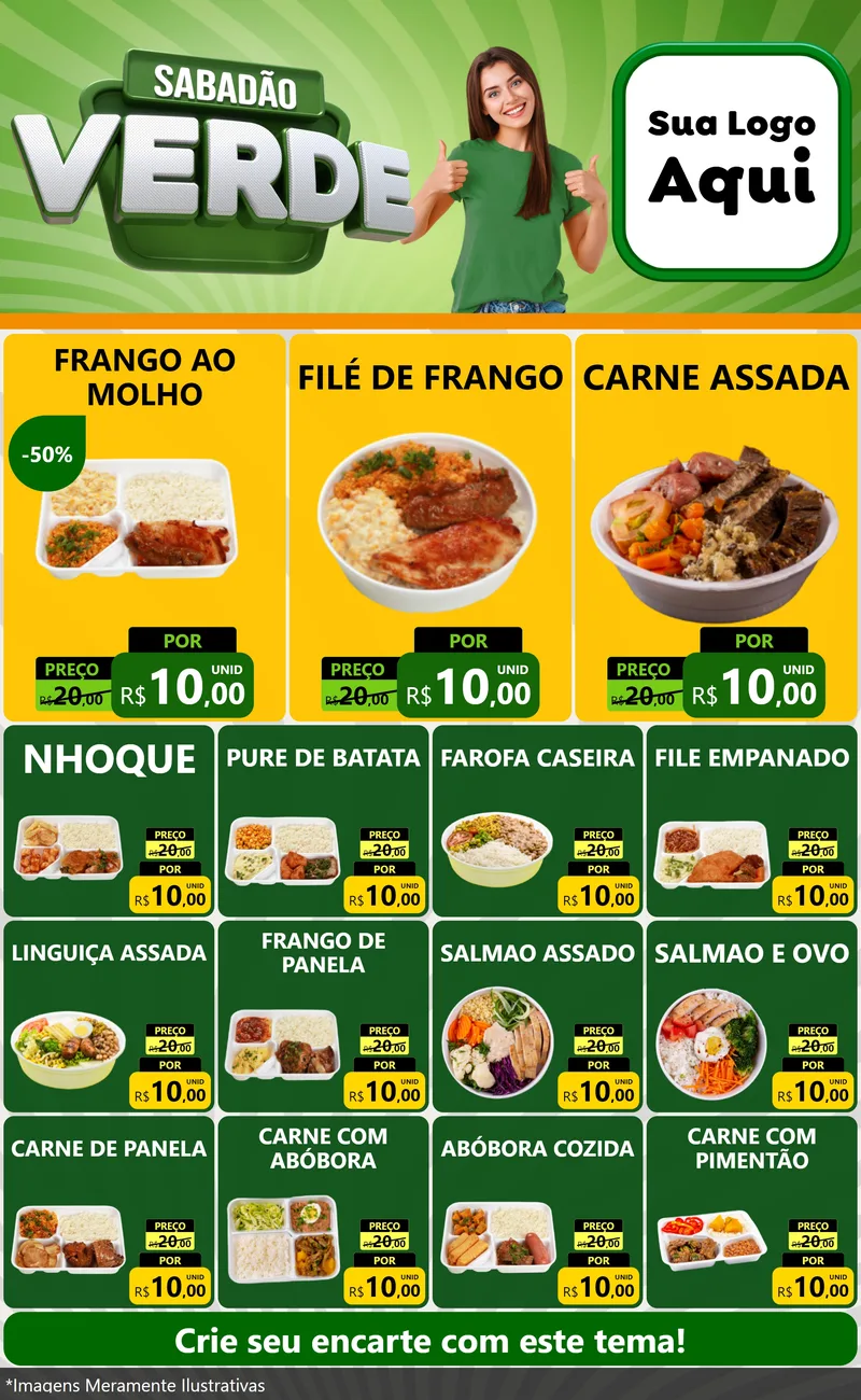 Modelo de Encarte para Encarte Grande com o tema Sabadão Verde para Restaurante