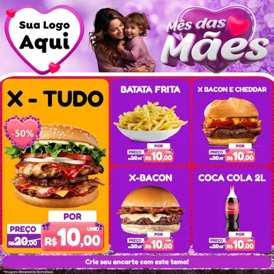 Modelo de Rede Social para Feed Facebook com o tema Mês das Mães para Hamburgueria