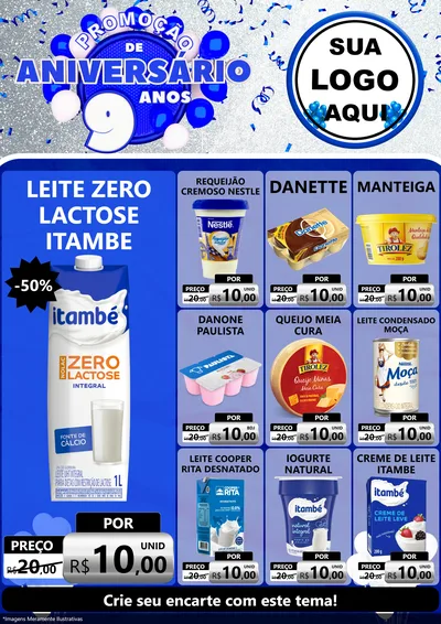 Modelo de Encarte para Encarte A4 Vertical com o tema Promoção de Aniversário - 9 Anos para Frios e Laticínios