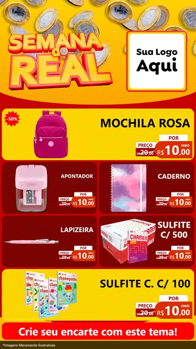 Modelo de TV para TV Vertical com o tema Semana do Real para Papelaria