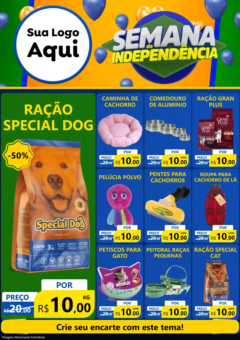Modelo de Encarte para Encarte A4 Vertical com o tema Semana da Independência para Pet Shop
