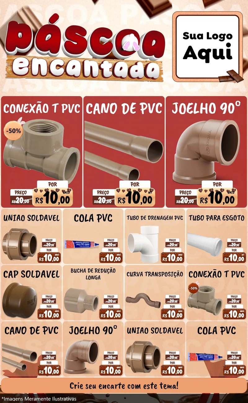 Modelo de Encarte para Encarte Grande com o tema Páscoa Encantada para Tubos e conexões