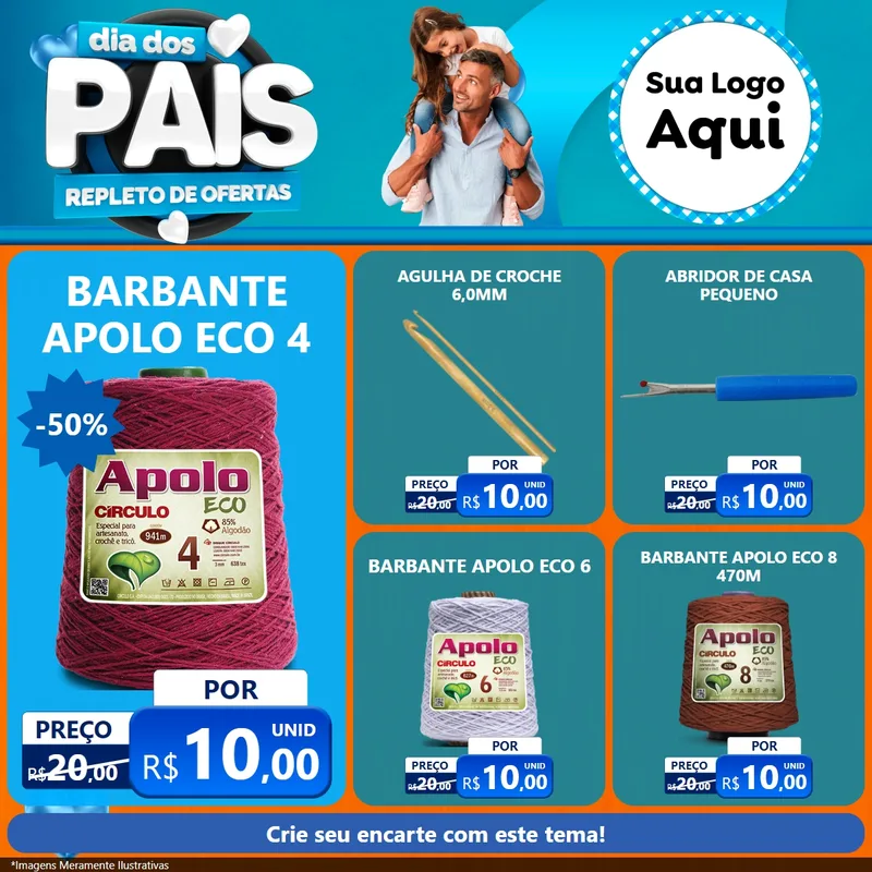 Modelo de Rede Social para Feed Facebook com o tema Dia Dos Pais Repleto de Ofertas para Armarinho e Aviamentos