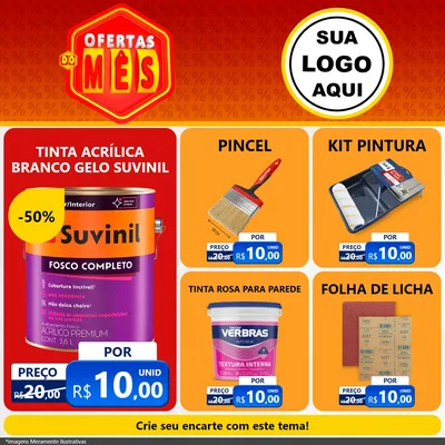 Modelo de Rede Social para Feed Facebook com o tema Ofertas do Mês para Tintas e Ferramentas