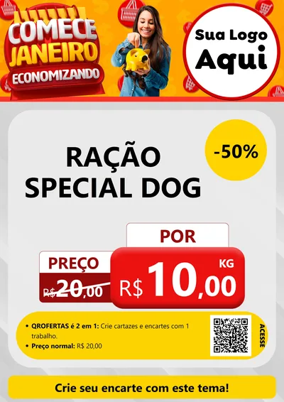 Modelo de Cartaz para Cartaz A4 Vertical com o tema Comece Janeiro Economizando para Pet Shop