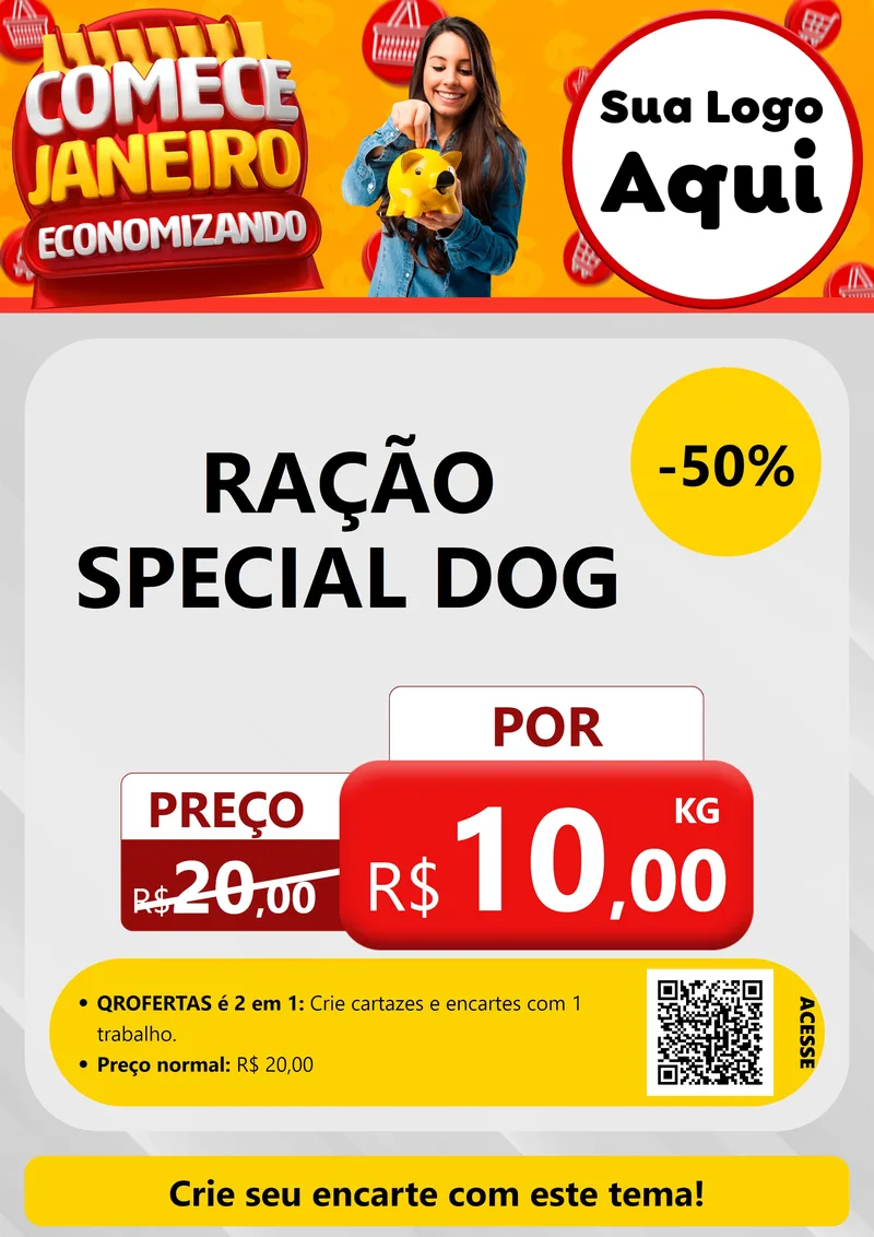 Modelo de Cartaz para Cartaz A4 Vertical com o tema Comece Janeiro Economizando para Pet Shop