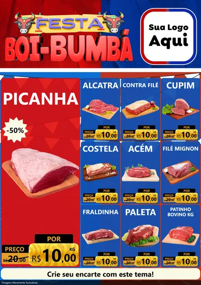 Modelo de Encarte para Encarte A4 Vertical com o tema Festa Boi Bumbá para Açougue