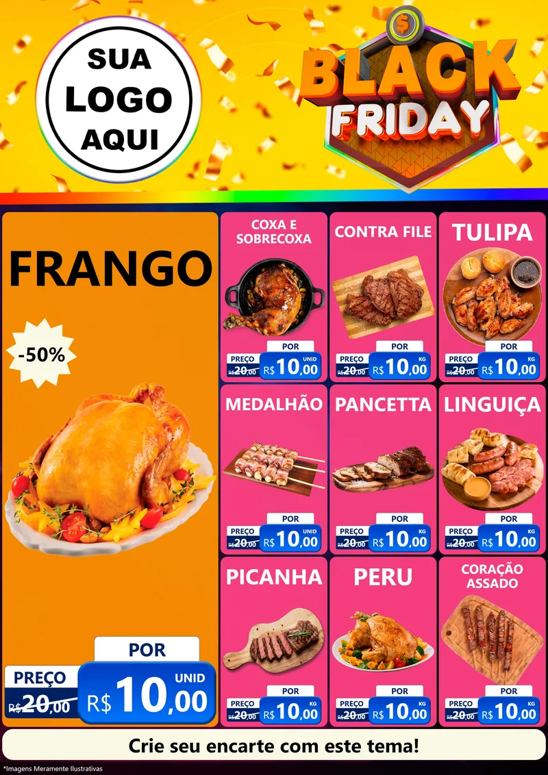 Modelo de Encarte para Encarte A4 Vertical com o tema Black Friday para Assados