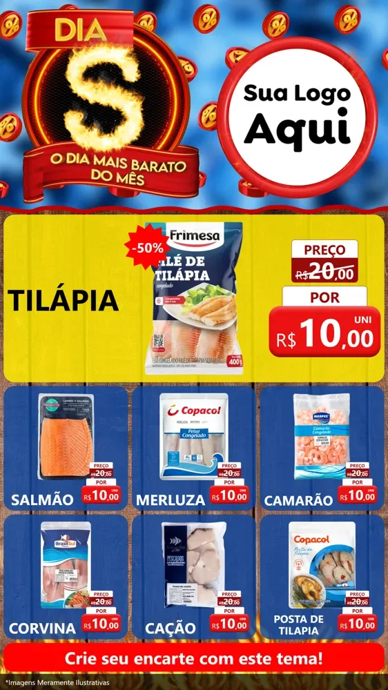 Modelo de Rede Social para Stories com o tema Dia S - O Dia Mais Barato Do Mês para Peixaria