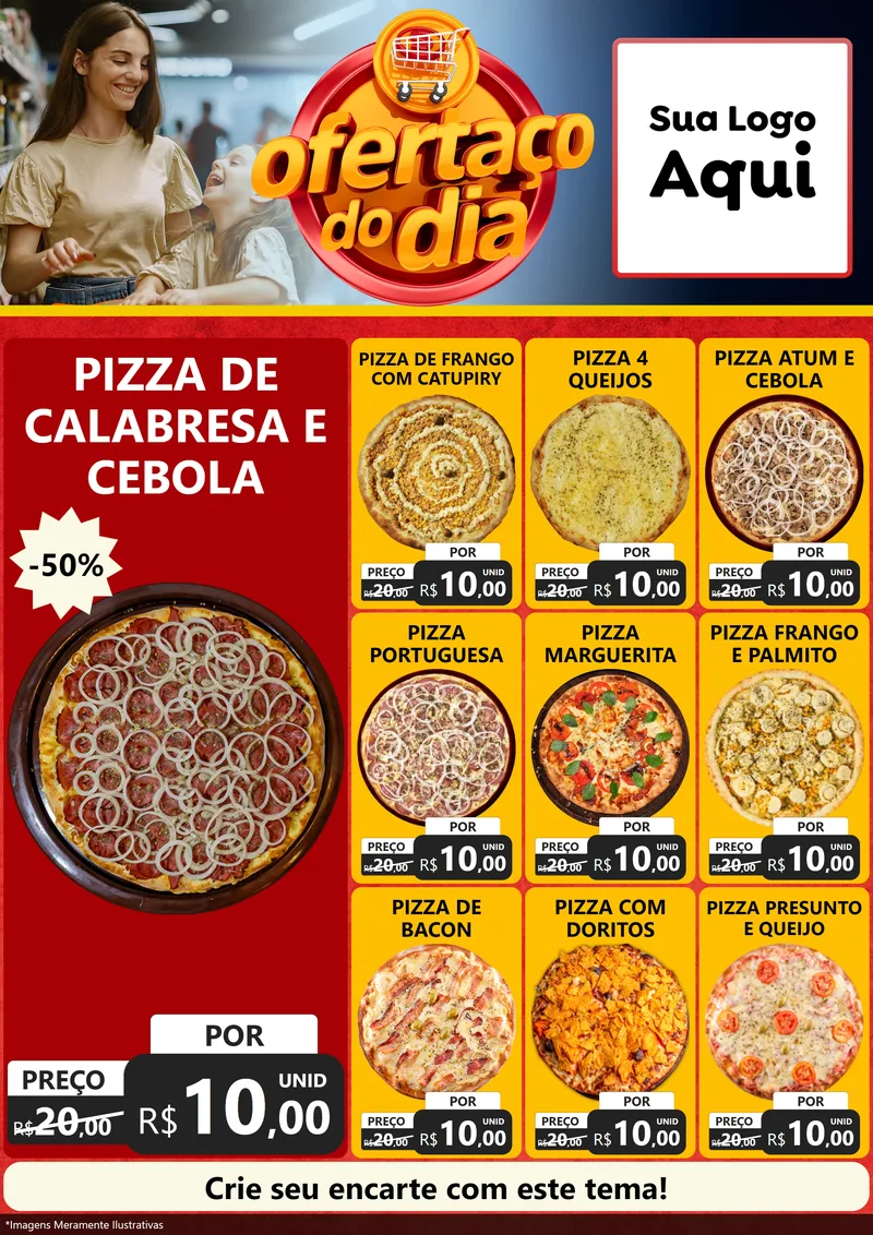 Modelo de Encarte para Encarte A4 Vertical com o tema Ofertaço Do Dia para Pizzaria