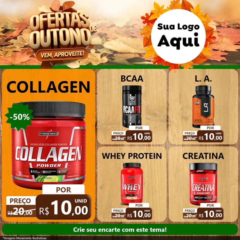 Modelo de Rede Social para Feed Facebook com o tema Ofertas de Outono - Vem, Aproveite! para Suplementos alimentares