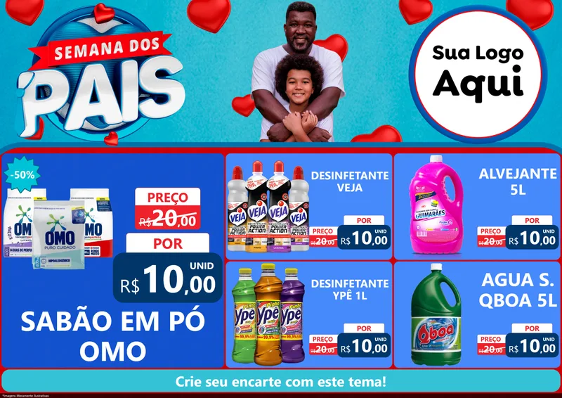 Modelo de Encarte para Encarte A4 Horizontal com o tema Semana Dos Pais para Produtos de Limpeza