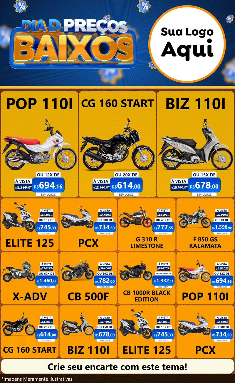 Modelo de Encarte para Encarte Grande com o tema Dia D Preço Baixo para Concessionaria de Motos