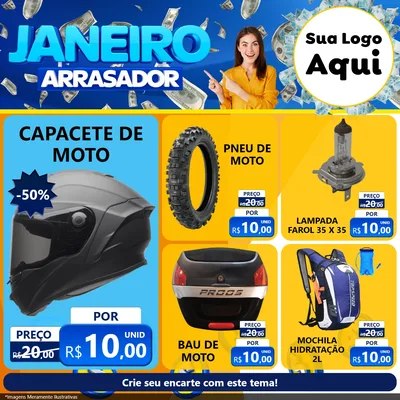 Modelo de Rede Social para Feed Facebook com o tema Janeiro Arrasador para Moto peças