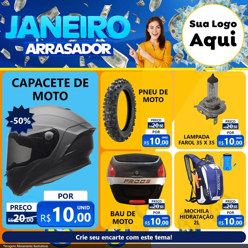 Modelo de Rede Social para Feed Facebook com o tema Janeiro Arrasador para Moto peças