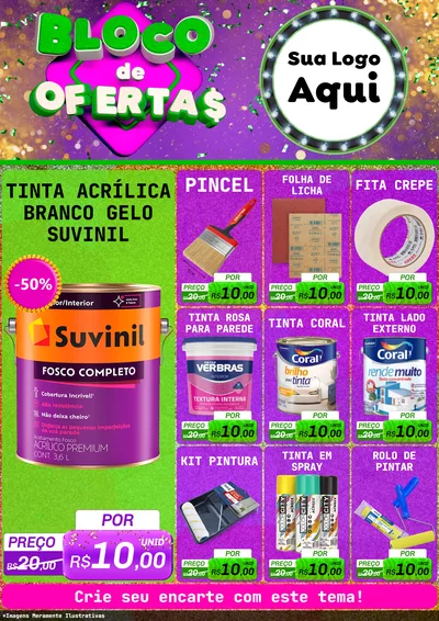 Modelo de Encarte para Encarte A4 Vertical com o tema Bloco de Ofertas para Tintas e Ferramentas