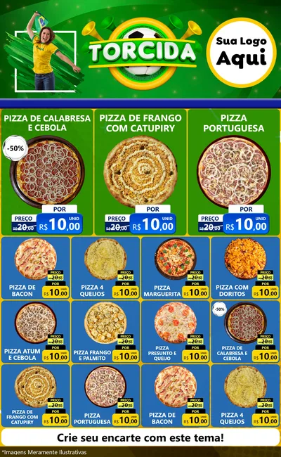 Modelo de Encarte para Encarte Grande com o tema Torcida para Pizzaria