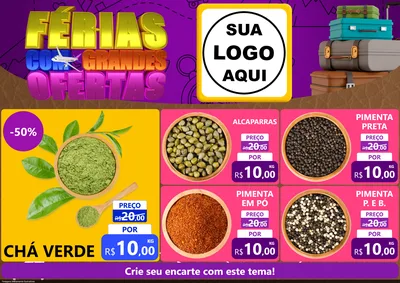 Modelo de Encarte para Encarte A4 Horizontal com o tema Férias com Grandes Ofertas para Produtos Naturais