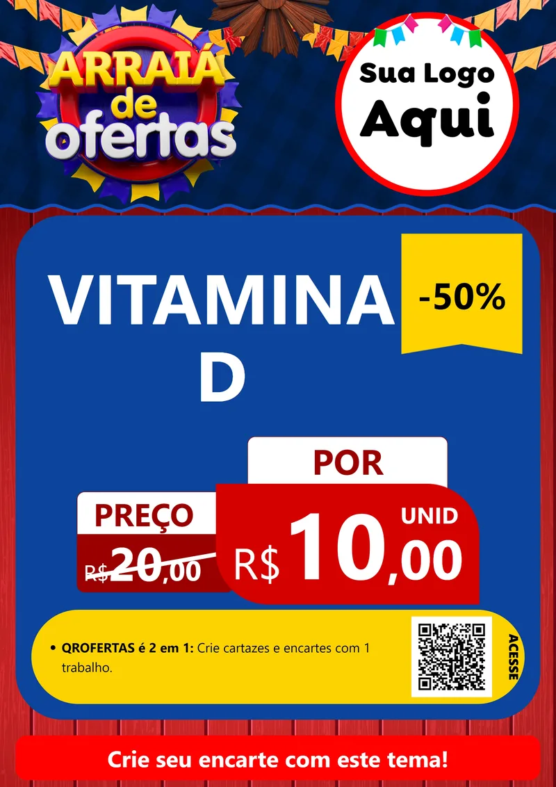Modelo de Cartaz para Cartaz A4 Vertical com o tema Arraiá de Ofertas para Farmácia