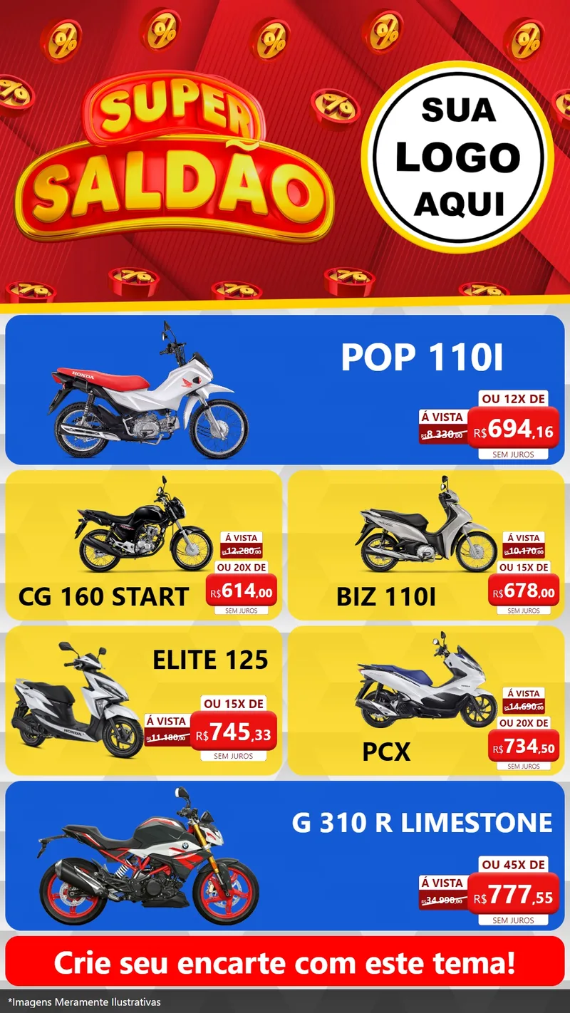 Modelo de TV para TV Vertical com o tema Super Saldão para Concessionaria de Motos